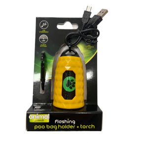 Animal Instincts Flashing Safety Usb Rechargeable Yellow Poop Bag Holder & Torch